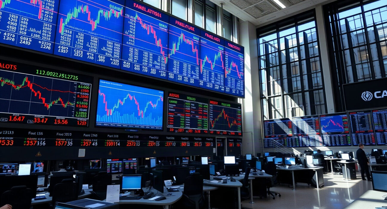 Trading screens at Frankfurt Stock Exchange showing DAX chart data