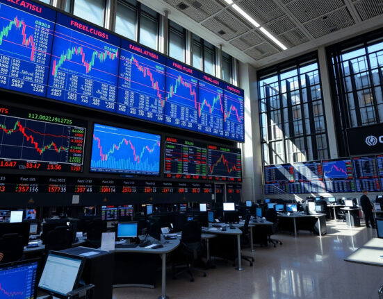 Trading screens at Frankfurt Stock Exchange showing DAX chart data