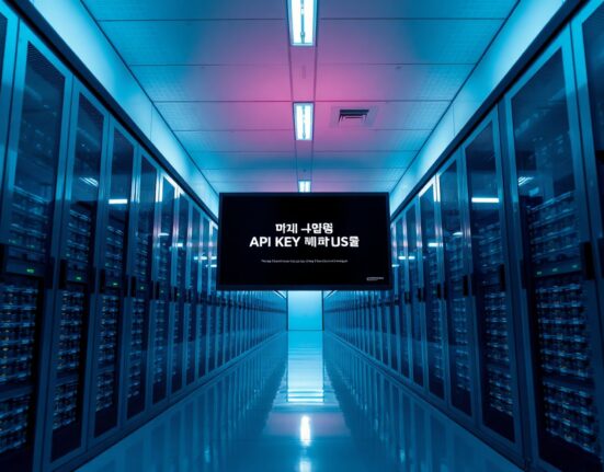 Digital screen in a server room displaying an API key misuse warning, representing DAXA's new regulation.