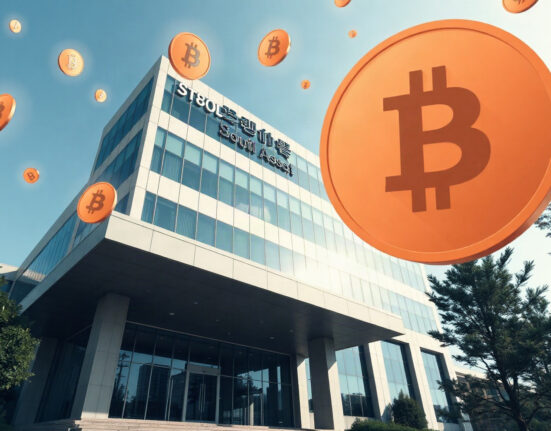 Seoul office building with digital crypto symbols representing offshore exchange regulation
