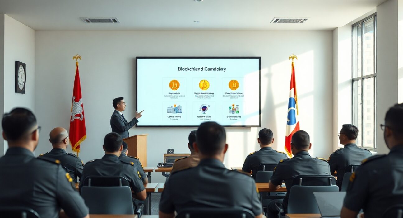 South Korean DAXA expert presenting crypto crime training to Cambodian cyber police officers in a classroom
