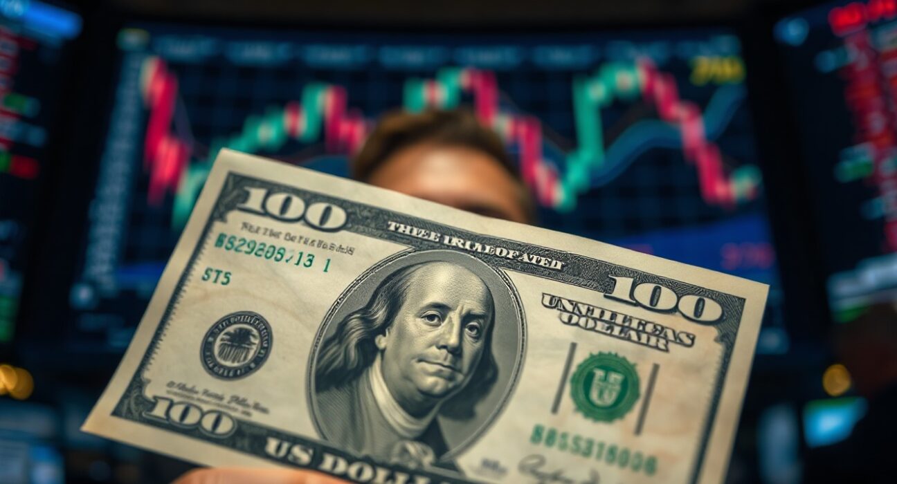 US Dollar banknote with financial charts in background, symbolizing currency market analysis