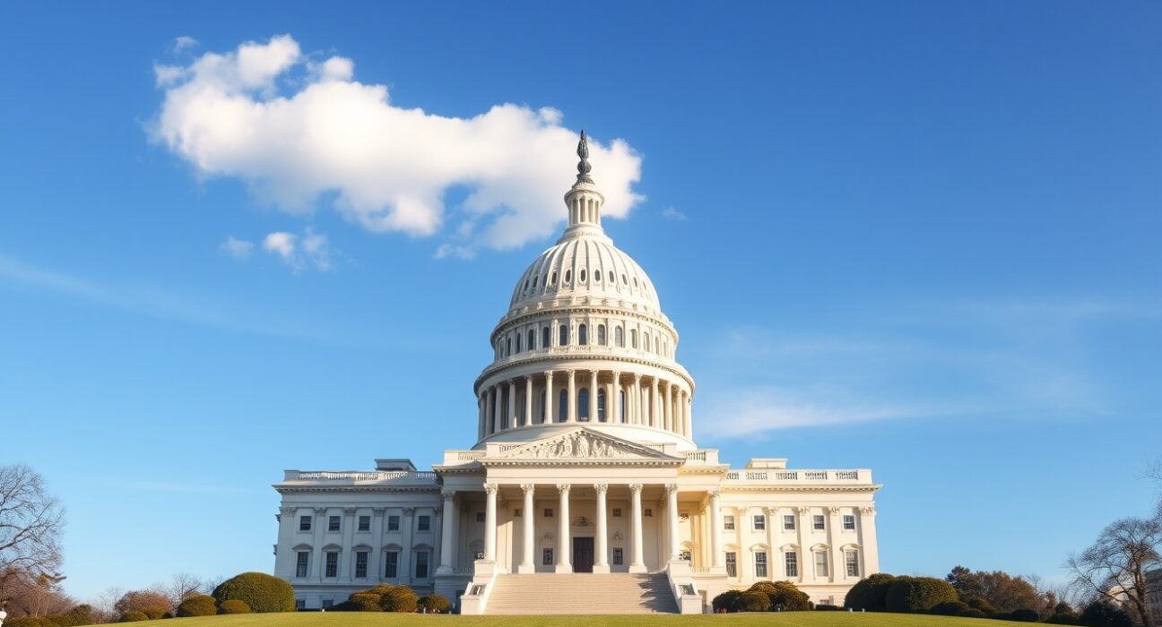 U.S. Capitol building under a clear sky, representing legislative action on crypto regulation.