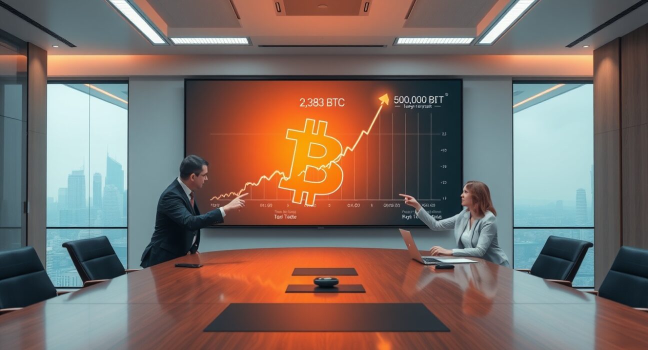 DDC Enterprise boardroom meeting discussing Bitcoin accumulation strategy with Benchmark Buy rating