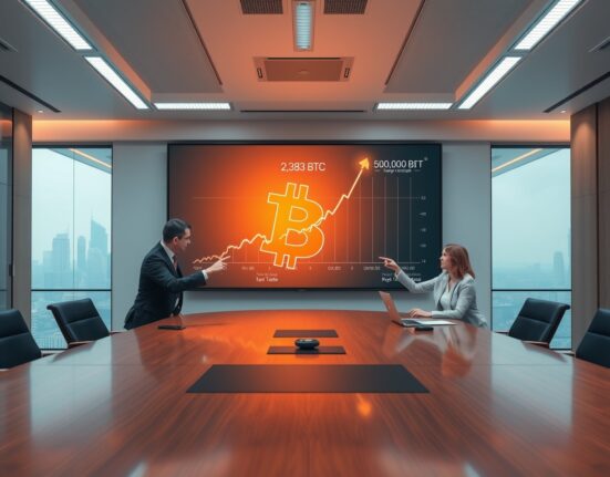 DDC Enterprise boardroom meeting discussing Bitcoin accumulation strategy with Benchmark Buy rating