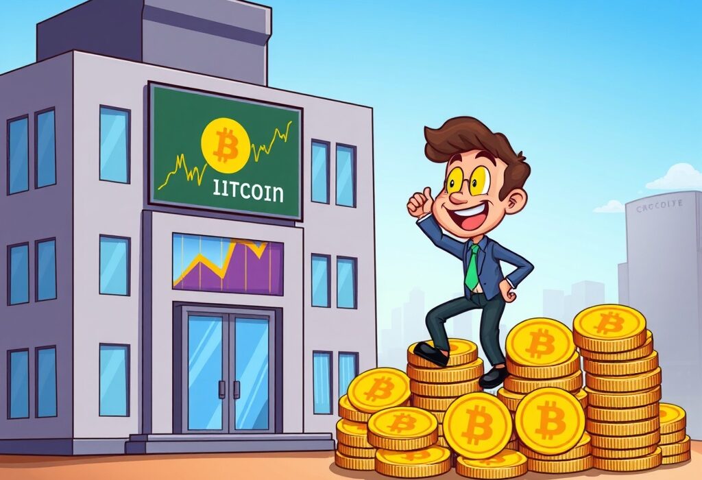 A cartoon illustration showing DDC Enterprise's significant Bitcoin acquisition, symbolizing their growing digital asset portfolio, highlighting DDC Enterprise Bitcoin.