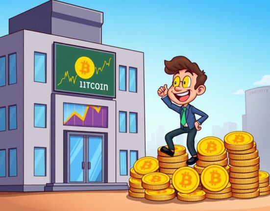 A cartoon illustration showing DDC Enterprise's significant Bitcoin acquisition, symbolizing their growing digital asset portfolio, highlighting DDC Enterprise Bitcoin.