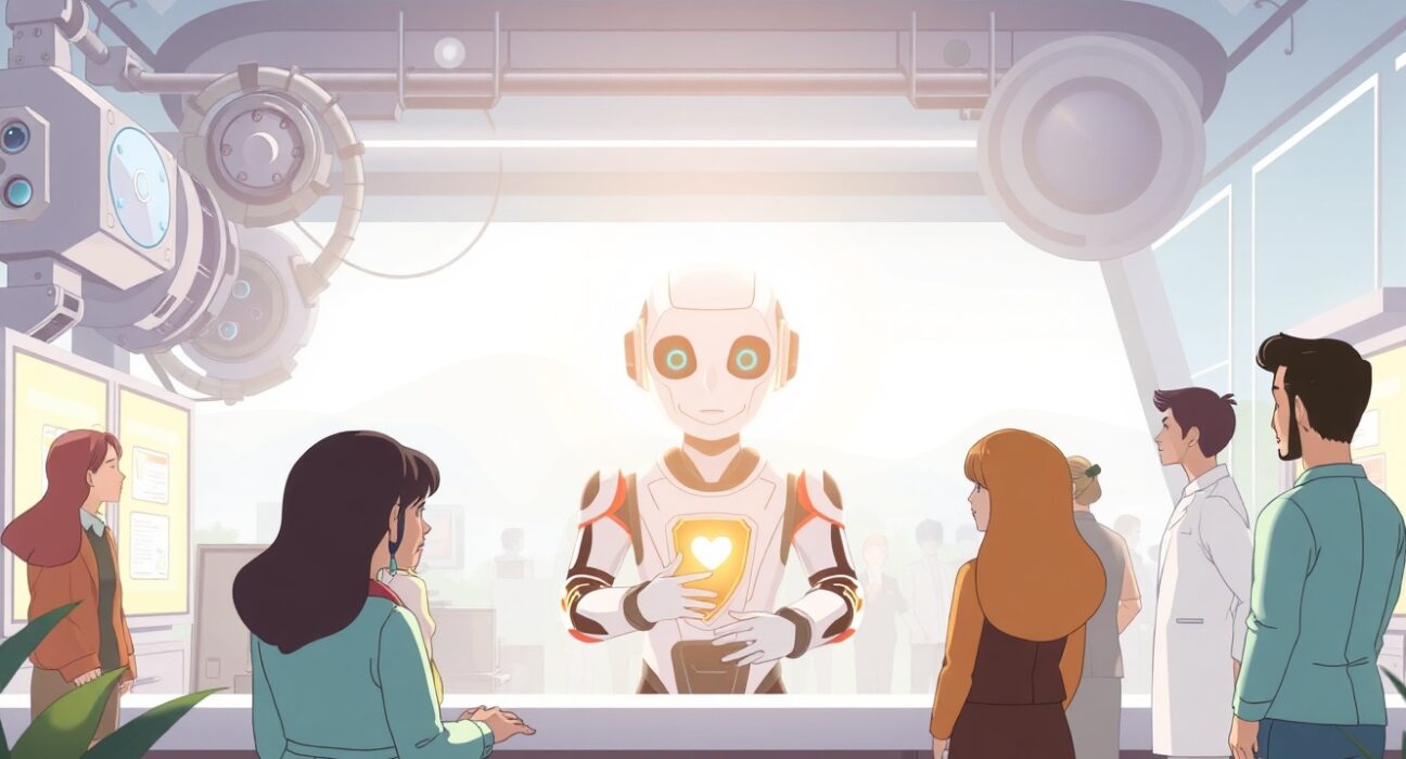 Decagon AI concierge agent providing customer support in a futuristic service hub, illustrating the startup's core technology.