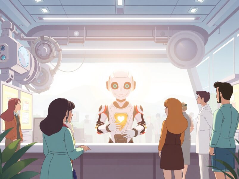 Decagon AI concierge agent providing customer support in a futuristic service hub, illustrating the startup's core technology.