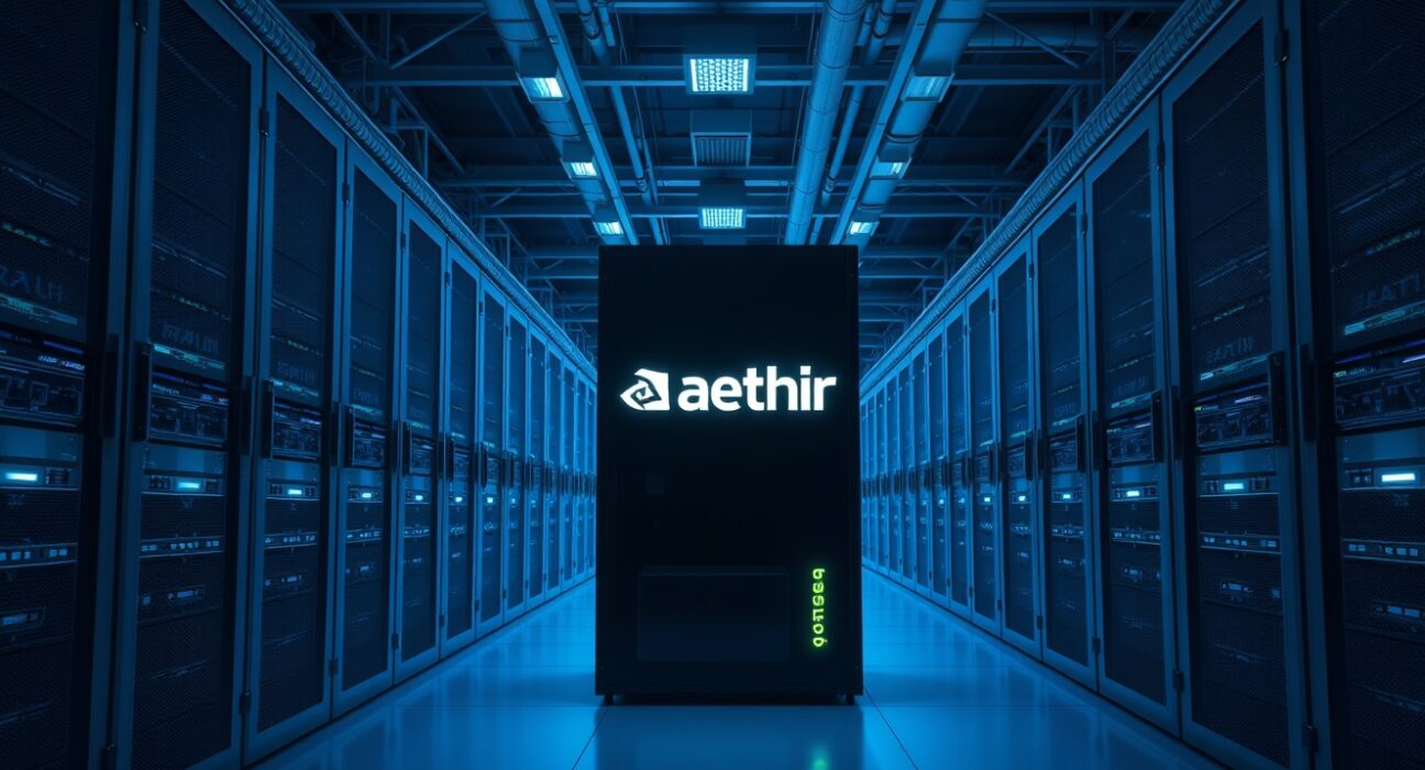 Decentralized GPU infrastructure data center with Aethir Compute and Nvidia B300 GPUs in enterprise cloud deployment