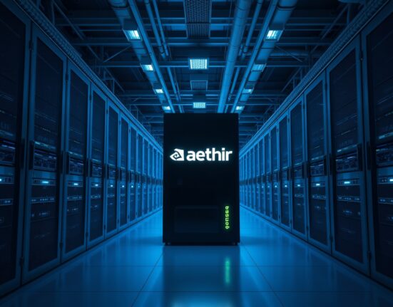 Decentralized GPU infrastructure data center with Aethir Compute and Nvidia B300 GPUs in enterprise cloud deployment