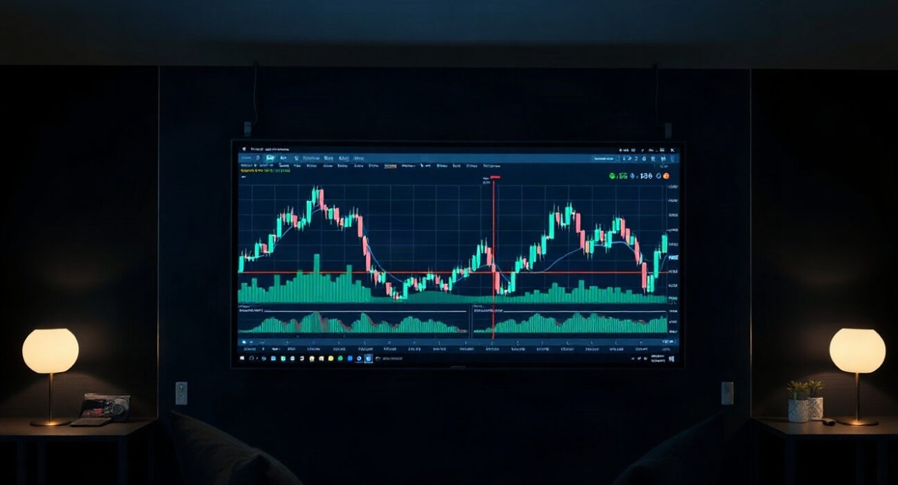 Cryptocurrency trading charts on a screen showing rising volume in decentralized perpetual futures markets