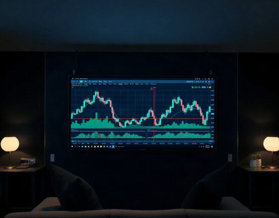 Cryptocurrency trading charts on a screen showing rising volume in decentralized perpetual futures markets