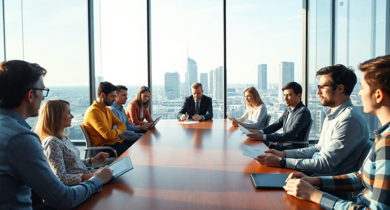 Diverse experts in a conference room discussing AI regulation for frontier models