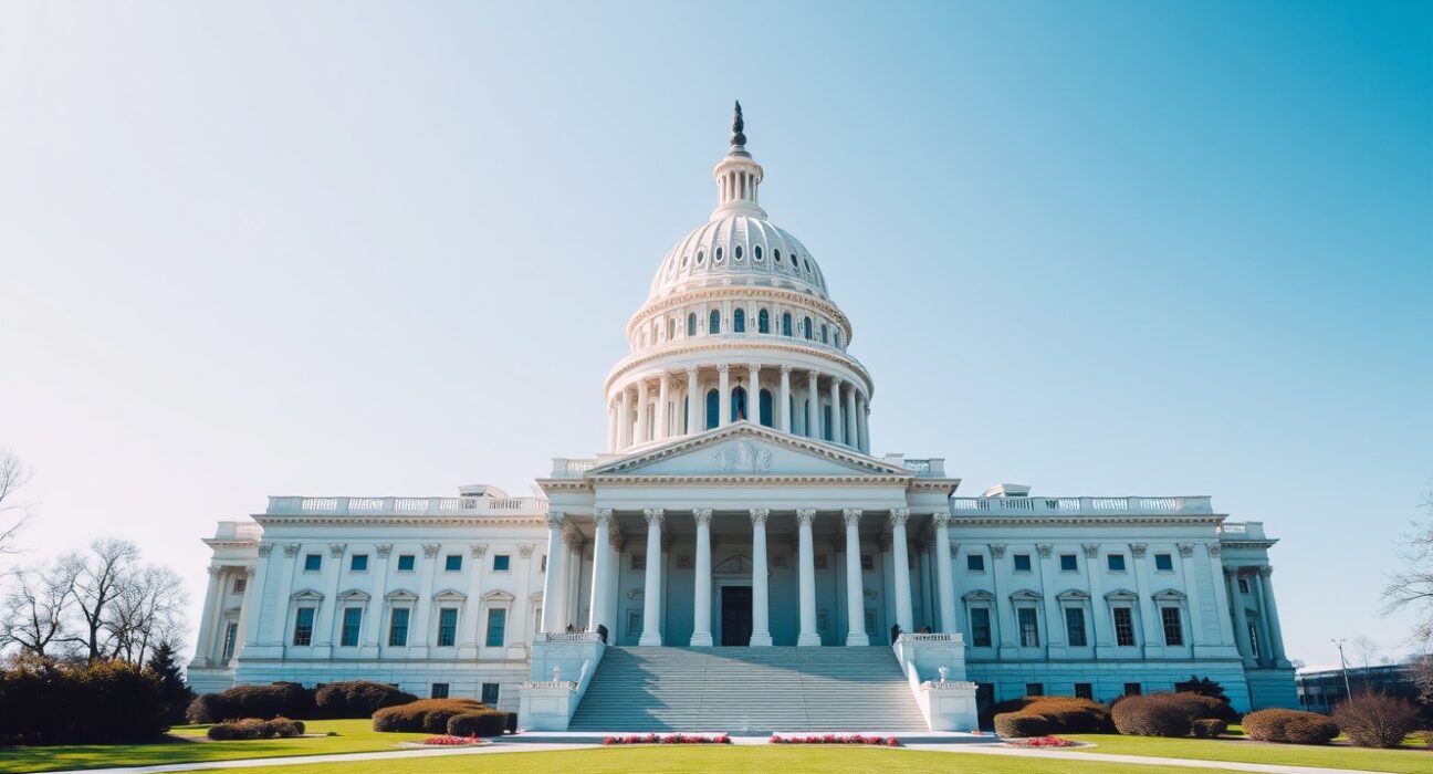 US Capitol building exterior under clear sky, symbolizing legislative action on prediction market regulation
