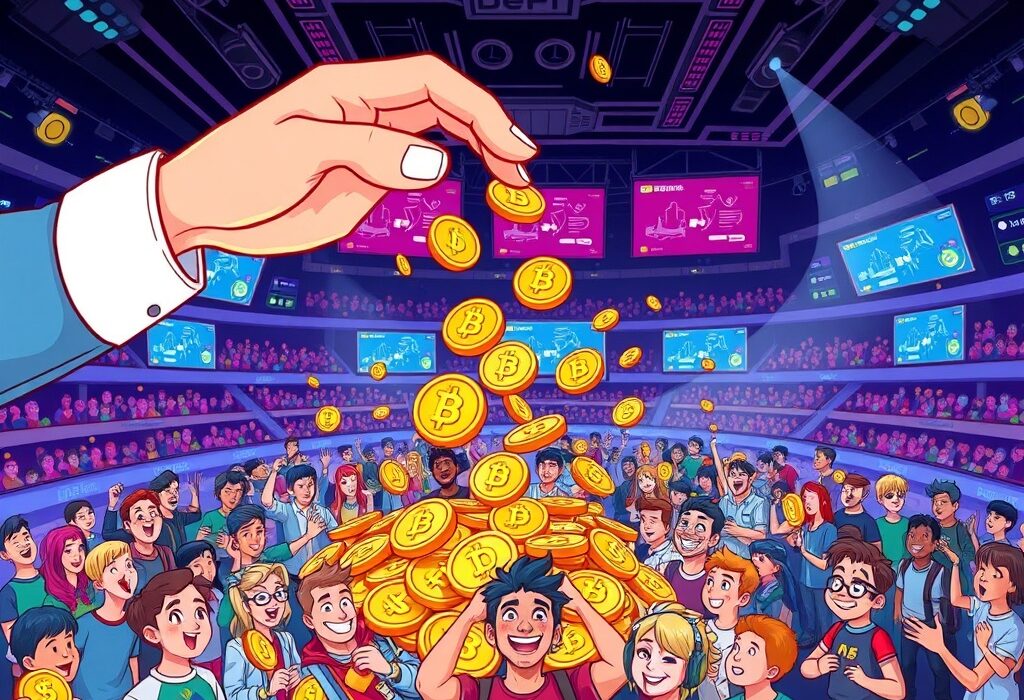 A cartoon hand dropping HOME tokens into a Degen Arena, symbolizing the exciting new DeFi airdrop for Season 2.