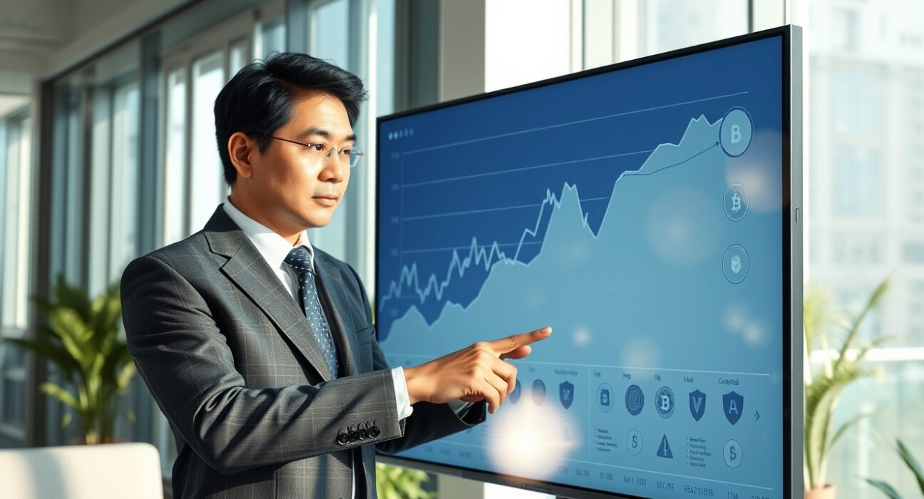 Analyst reviewing digital chart showing DeFi fund shift toward institution-friendly stablecoin assets