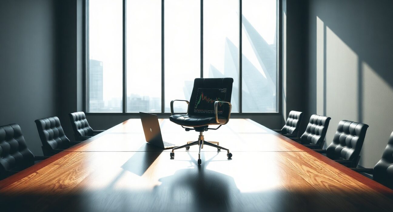 Empty boardroom chair symbolizing Parker White's resignation from DeFi Development.