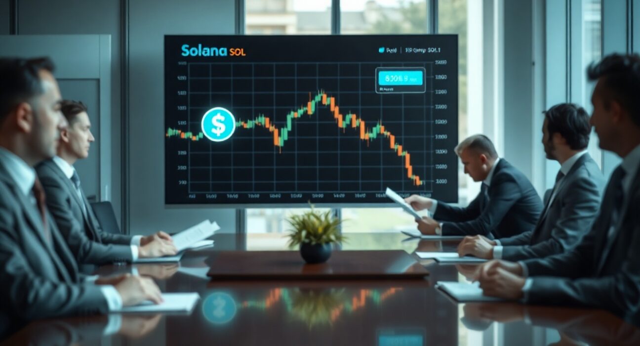 DeFi Development Q2 loss report with Solana treasury chart in office