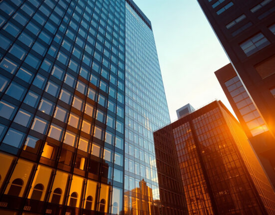 Modern glass office building representing Nasdaq-listed DeFi Development's financial strength