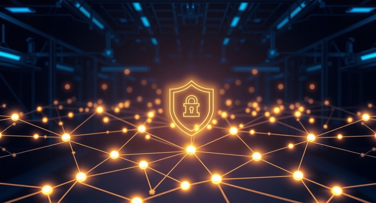 DeFi ecosystem network nodes glowing with a shield icon symbolizing resilience after the KelpDAO hack