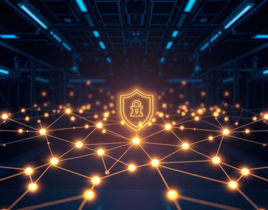 DeFi ecosystem network nodes glowing with a shield icon symbolizing resilience after the KelpDAO hack
