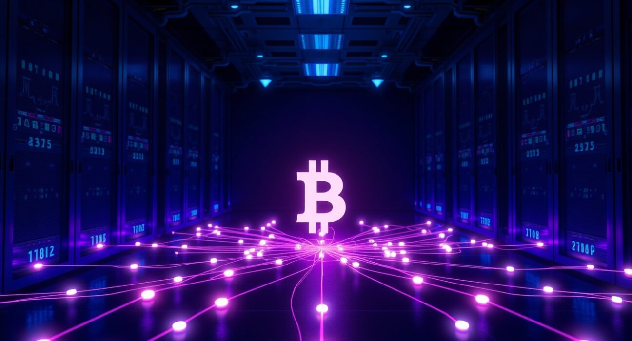 Digital illustration of a blockchain network node with glowing connections, symbolizing DFK Chain shutdown and asset migration.