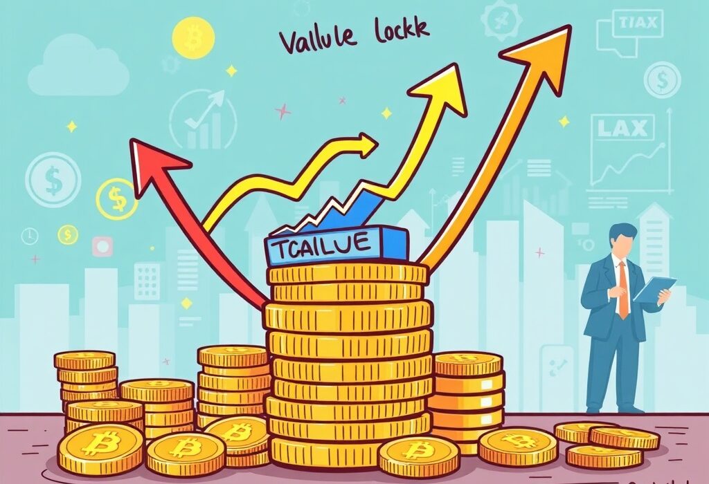 Illustration of growing DeFi Lending Protocols' TVL, showing digital assets and institutional engagement driving significant financial expansion.