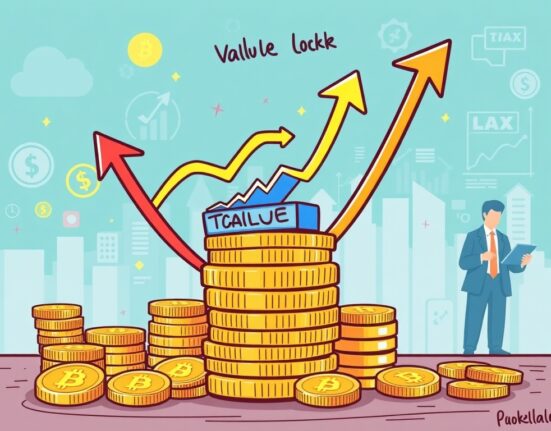 Illustration of growing DeFi Lending Protocols' TVL, showing digital assets and institutional engagement driving significant financial expansion.