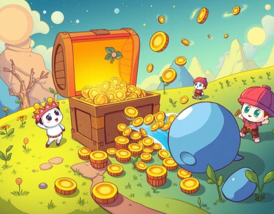 DeFi lending volume growth illustrated with cartoon coins and farming activity