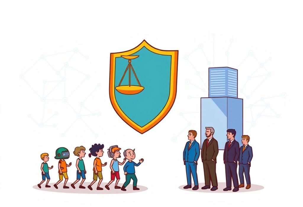 Cartoon showing a nuanced DeFi regulation framework protecting decentralized developers, highlighting the push for clear crypto policy.