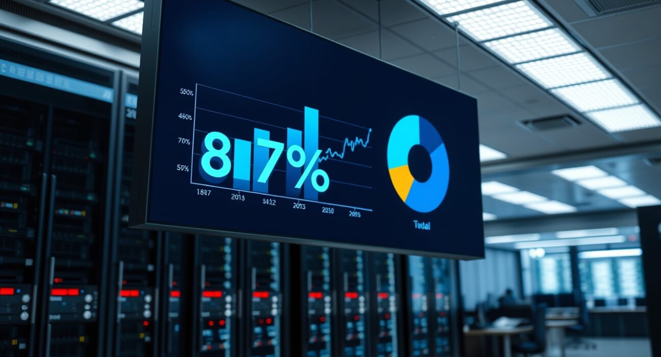 Digital display showing a chart of DeFi revenue distribution with a dominant 87% segment