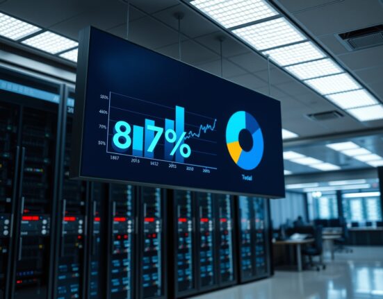 Digital display showing a chart of DeFi revenue distribution with a dominant 87% segment