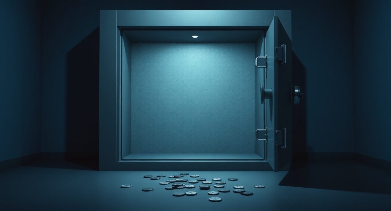 Empty digital vault representing decline in DeFi total value locked