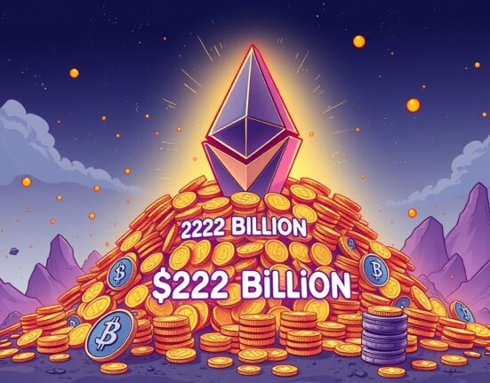 A cartoon illustration showing the record-breaking growth of DeFi TVL, with Ethereum prominently dominating the decentralized finance sector.