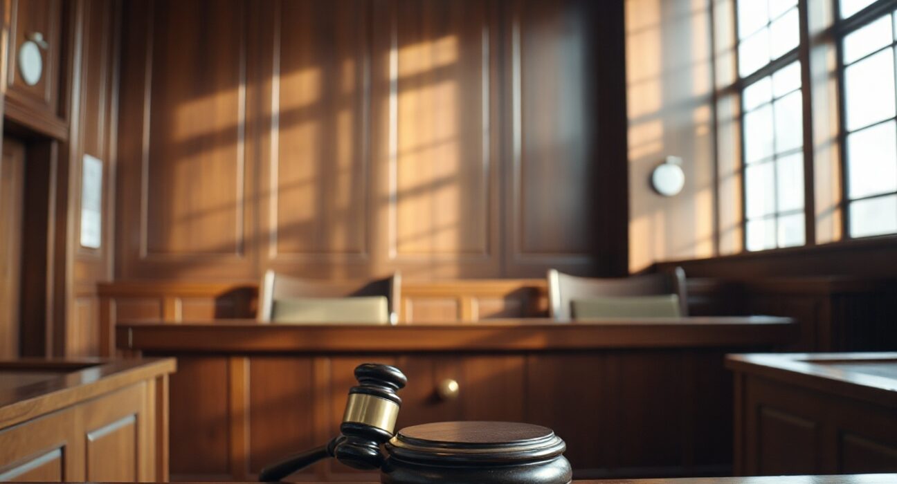 South Korean courtroom with judge's bench and gavel, symbolizing the Delio fraud sentencing