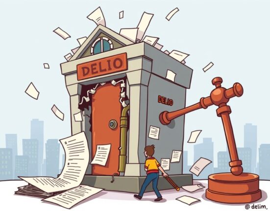 A cartoon image illustrating Delio's persistent attempt at corporate rehabilitation amidst legal challenges and bankruptcy proceedings.