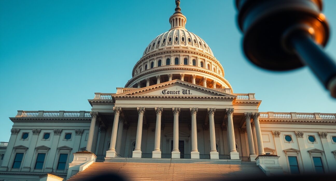 U.S. Capitol building on a clear day, representing the legislative battle over the Clarity Act crypto bill.