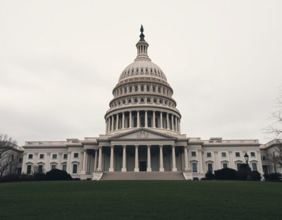 U.S. Capitol building under overcast sky, representing legislative debate over the Clarity Act and cryptocurrency ethics rules.