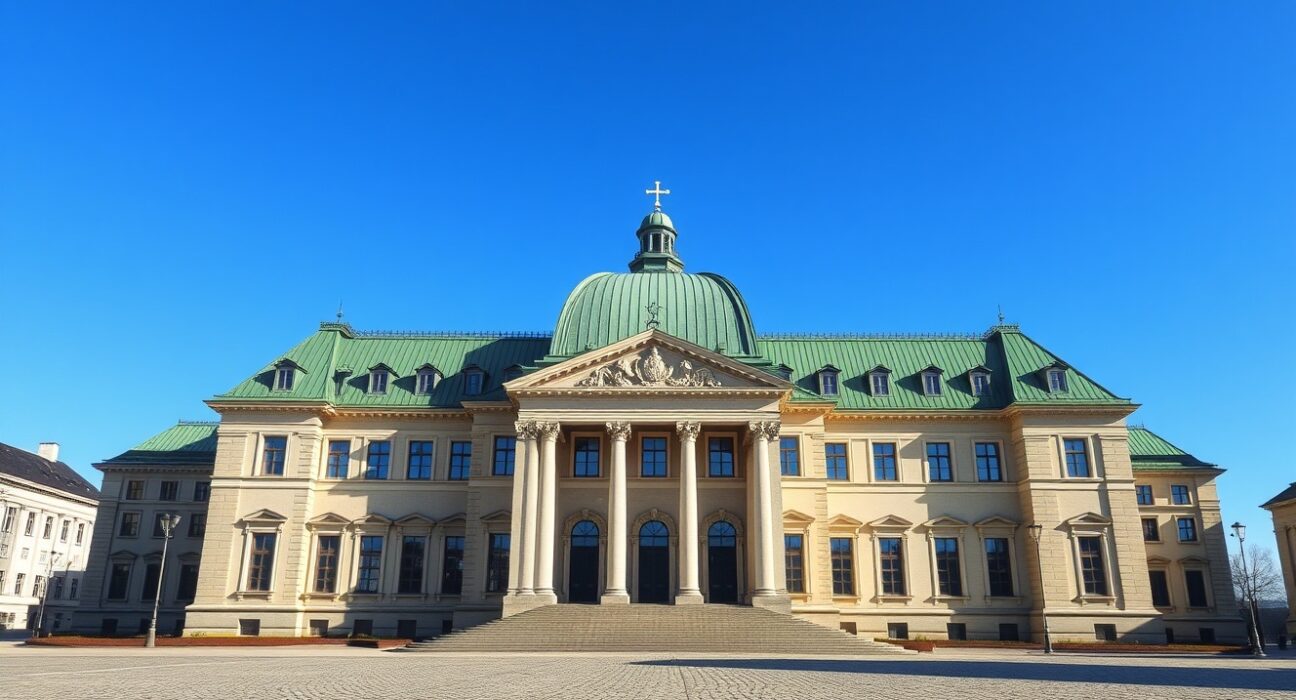 Christiansborg Palace, the Danish Parliament building, during government formation negotiations in Copenhagen.