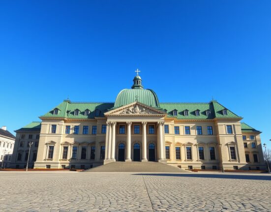 Christiansborg Palace, the Danish Parliament building, during government formation negotiations in Copenhagen.