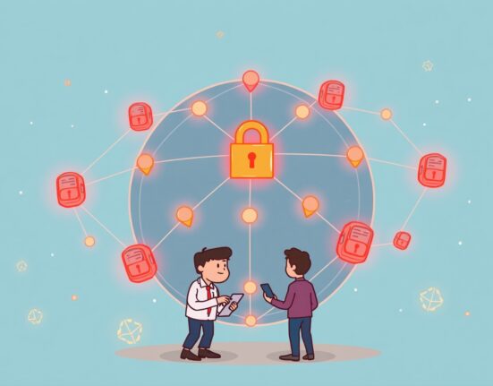 A vibrant cartoon illustrating the secure, global network of decentralized communication, highlighting Depinsim's $8M funding success.