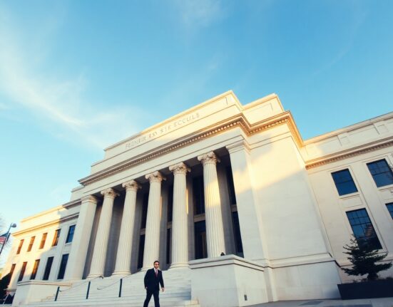 Exterior of the Federal Reserve building in Washington, D.C., on a sunny day