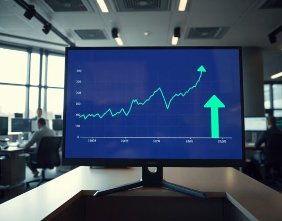 Deutsche Bank trading desk with currency chart showing upward trend for long position recommendations