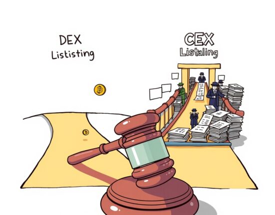 Cartoon showing easy DEX listing versus difficult CEX listing, reflecting the South Korean court's ruling on DEX CEX listing differences.