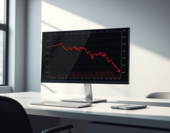 Chart showing declining DEX trading volume on a professional trading desk monitor.