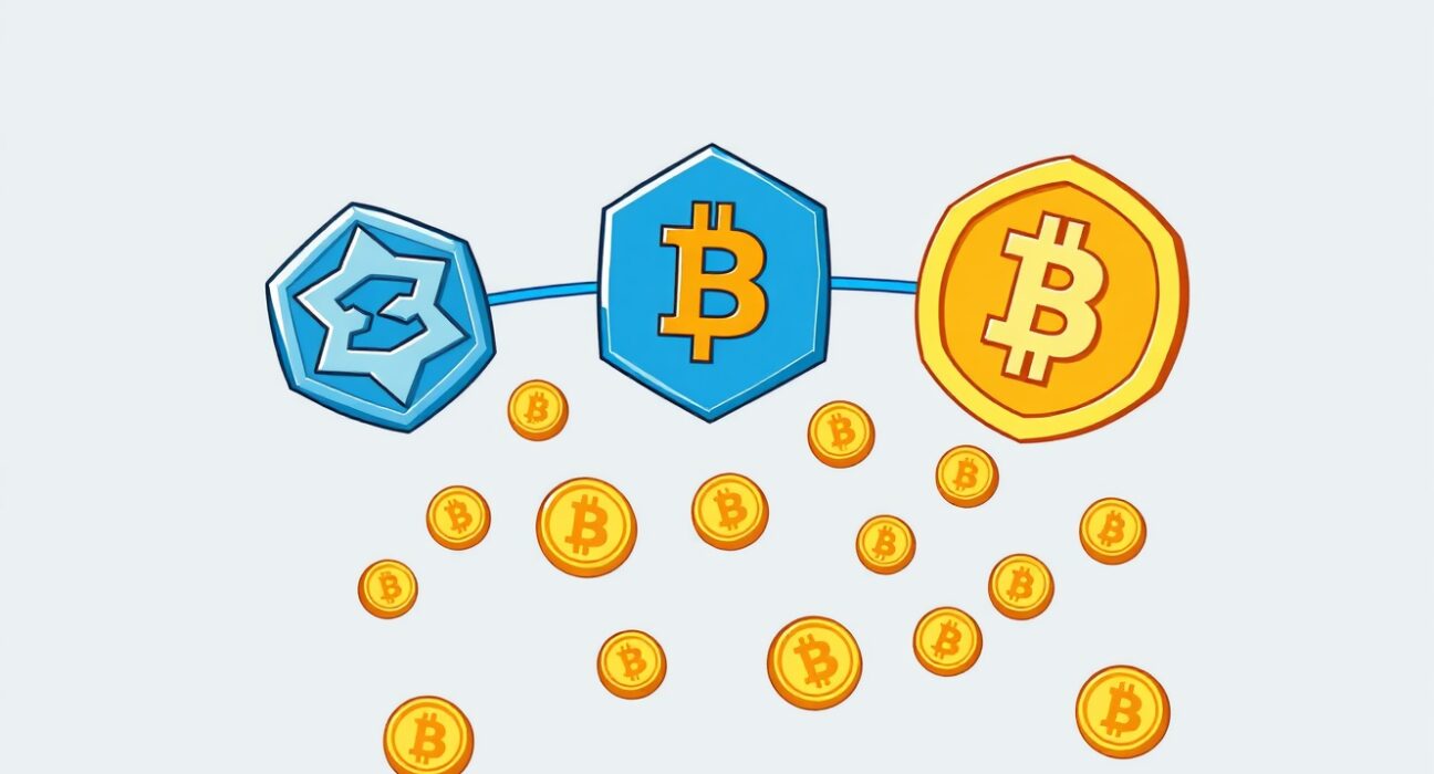 A cartoon illustration showing Ethereum, Solana, and BSC platforms processing a massive amount of DEX trading volume.