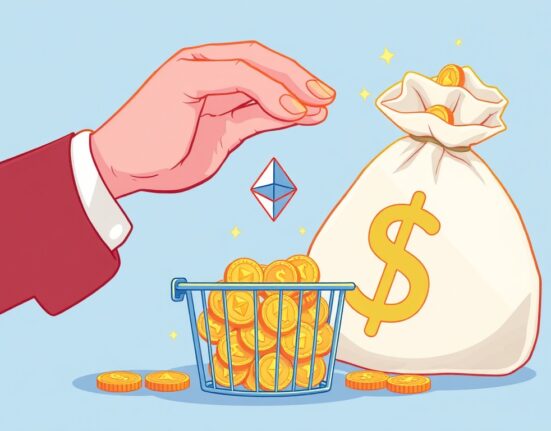 Cartoon illustration of a significant DFG founder ETH dump, showing large profits being made from Ethereum holdings.