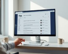 Digg's new AI news aggregator homepage displayed on a monitor in a modern workspace
