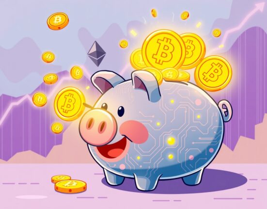 Cartoon illustration showing digital asset funds receiving massive inflows from major cryptocurrencies.